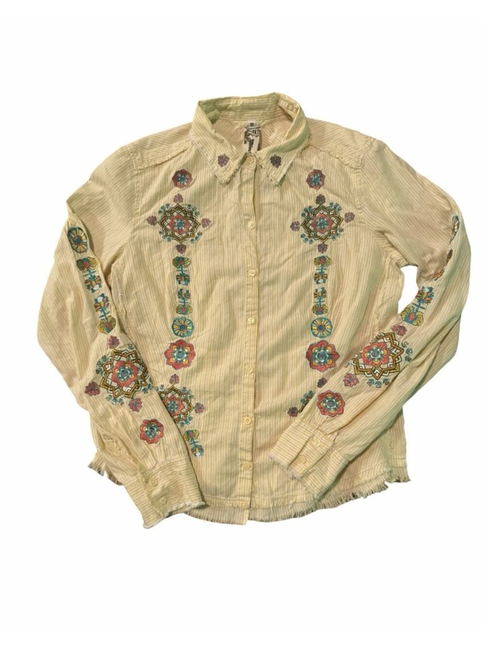 Johnny Was 3J Workshop Roxanna 5026 Striped Embroidered Floral Button Up Shirt M